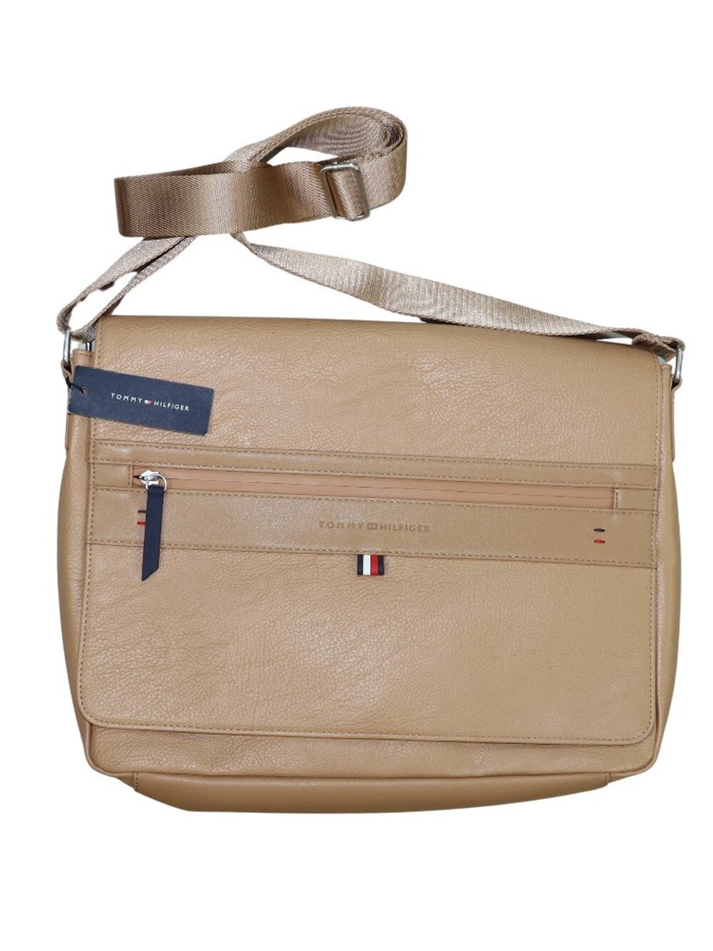 Tommy Hilfiger Pebbled Faux Leather Flap Close Messenger Laptop Computer Bag NWT